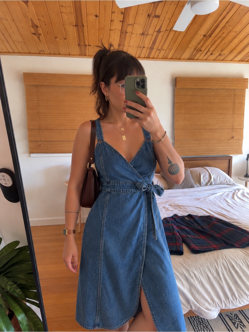 Madewell Denim Wrap Dress Size 00 Linen Blend Tie Waist Midi